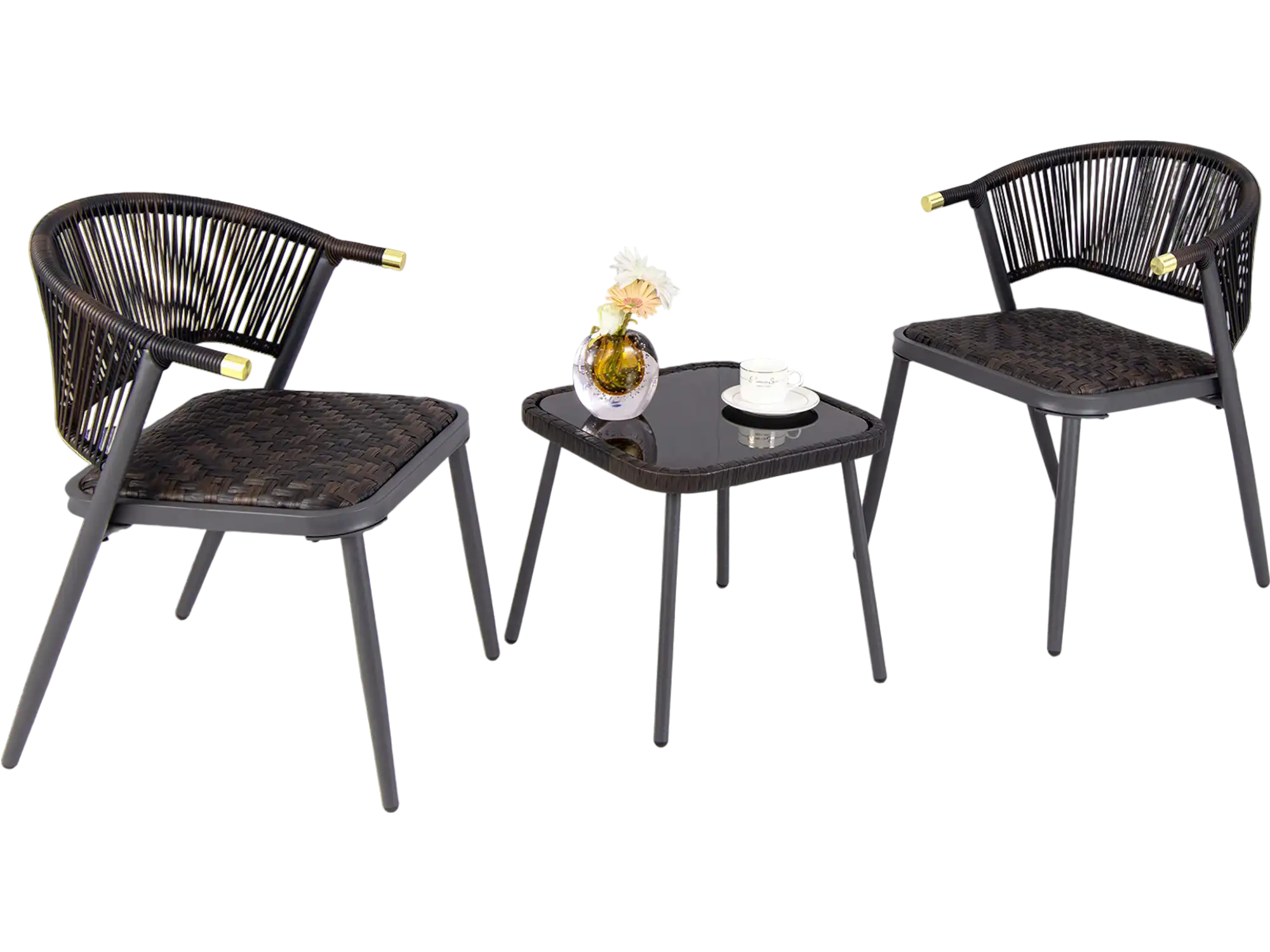 Costway 3-Piece Patio Rattan Furniture Set Brown Black 57689214 New