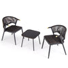 Two stylish chairs and a coffee table from the 3 Pieces Patio Rattan Furniture Set in brown and black for outdoor.