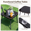 Square coffee table with tempered glass top and suction cups, featuring brown PE rattan for backyard and poolside use.