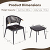 Dimensions of 3 pieces patio rattan furniture set with brown PE rattan and sturdy metal frame for outdoor use.