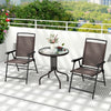 Patio set featuring two folding chairs and a round table with rippled tempered glass, ideal for balconies and porches.