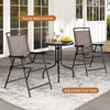 Folding chairs and round table set with rippled tempered glass, sturdy metal frame, perfect for patios and balconies.
