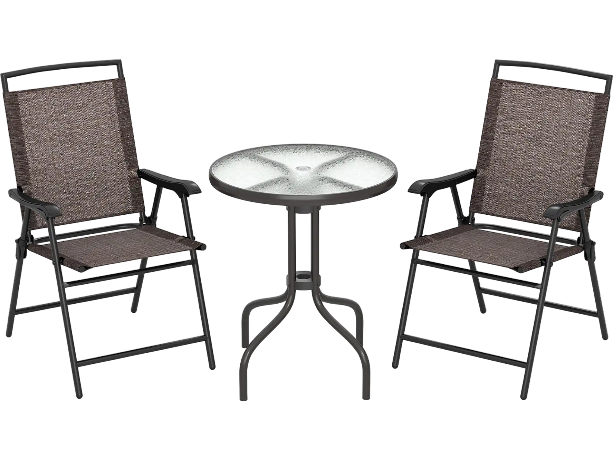 Costway 3-Pc Patio Bistro Set Round Glass Table Folding Chairs 647351289 New