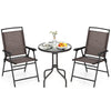 Folding patio chairs and round table set with rippled tempered glass, perfect for porches and balconies.