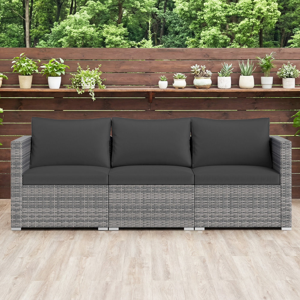 3 Pieces Patio Sectional Sofa Set PE Rattan Modular Couch Furniture Set with Soft Cushions-Black - Gallery View 1 of 10