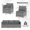 Dimensions of the 3 Pieces Patio Sectional Sofa Set with gray cushions, featuring PE rattan and a 400 lbs weight.