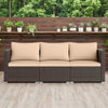 Three-piece patio sectional sofa set in beige with soft cushions, ideal for garden or poolside relaxation.