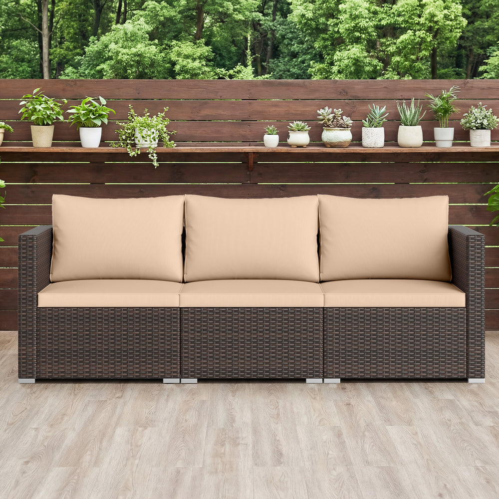 3 Pieces Patio Sectional Sofa Set with Soft Cushions-Beige - Gallery View 1 of 10