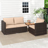 3-piece patio sectional sofa set with beige cushions, featuring hand-woven PE rattan, ideal for outdoor relaxation.