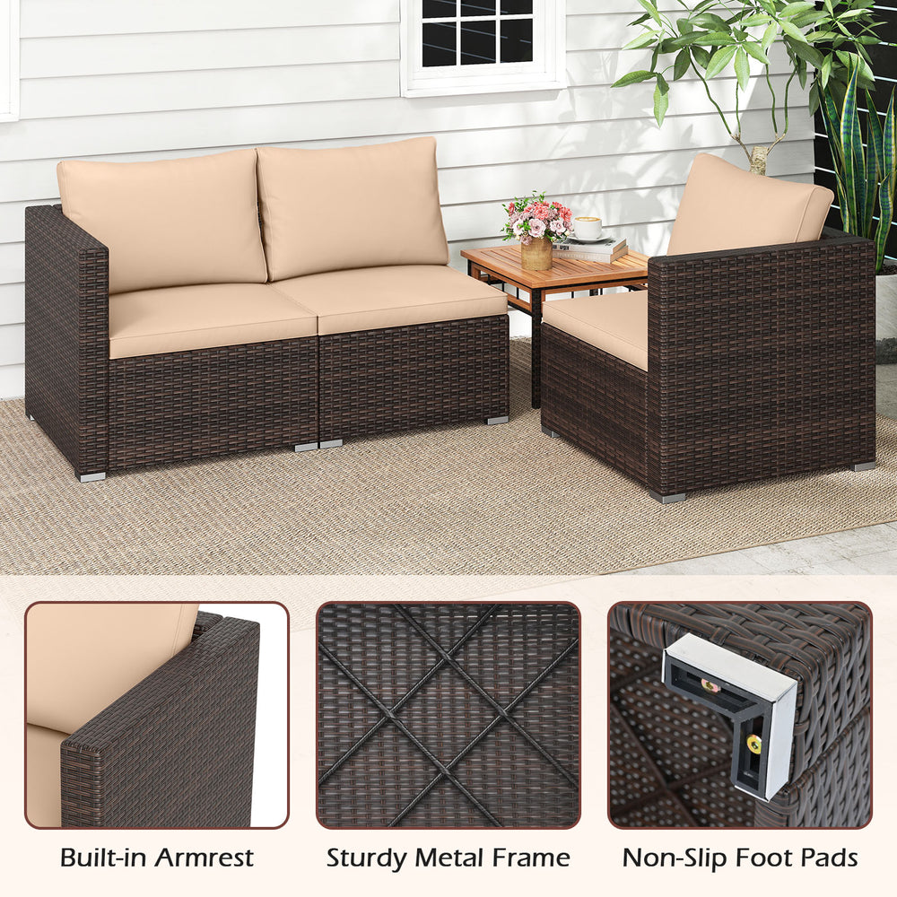 3-piece patio sectional sofa set with beige cushions, sturdy metal frame, and built-in armrests for outdoor relaxation.