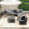 3-piece aluminum patio furniture set with gray cushions, featuring a 6-level adjustable backrest for versatile seating.