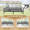 3-seat aluminum patio sofa with 6-level adjustable backrest, gray cushions, perfect for indoor and outdoor use.