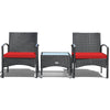 3 Pieces Patio Wicker Rattan Furniture Set with Cushion for Lawn Backyard-Red - Gallery View 1 of 11