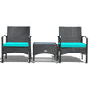 3 Pieces Patio Wicker Rattan Furniture Set with Cushion for Lawn Backyard-Turquoise - Gallery View 1 of 11