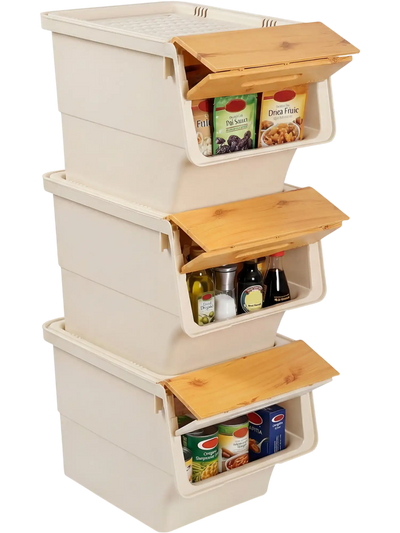 Costway 3-Piece Stackable Rolling Storage Bins Stay-Open Lid 36352641 New