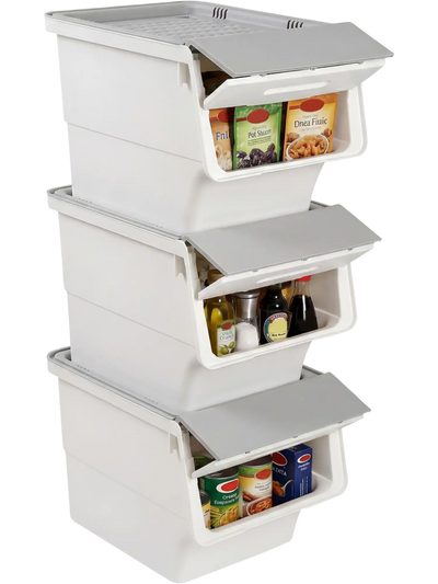 Costway 3-Piece Stackable Rolling Storage Bins w/ Stay-Open Lid 30886920 New