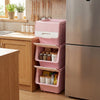 3 Pieces Storage Bins on Wheels Stackable Plastic Boxes with Stay-Open Lid (S)-Pink - Gallery View 1 of 12