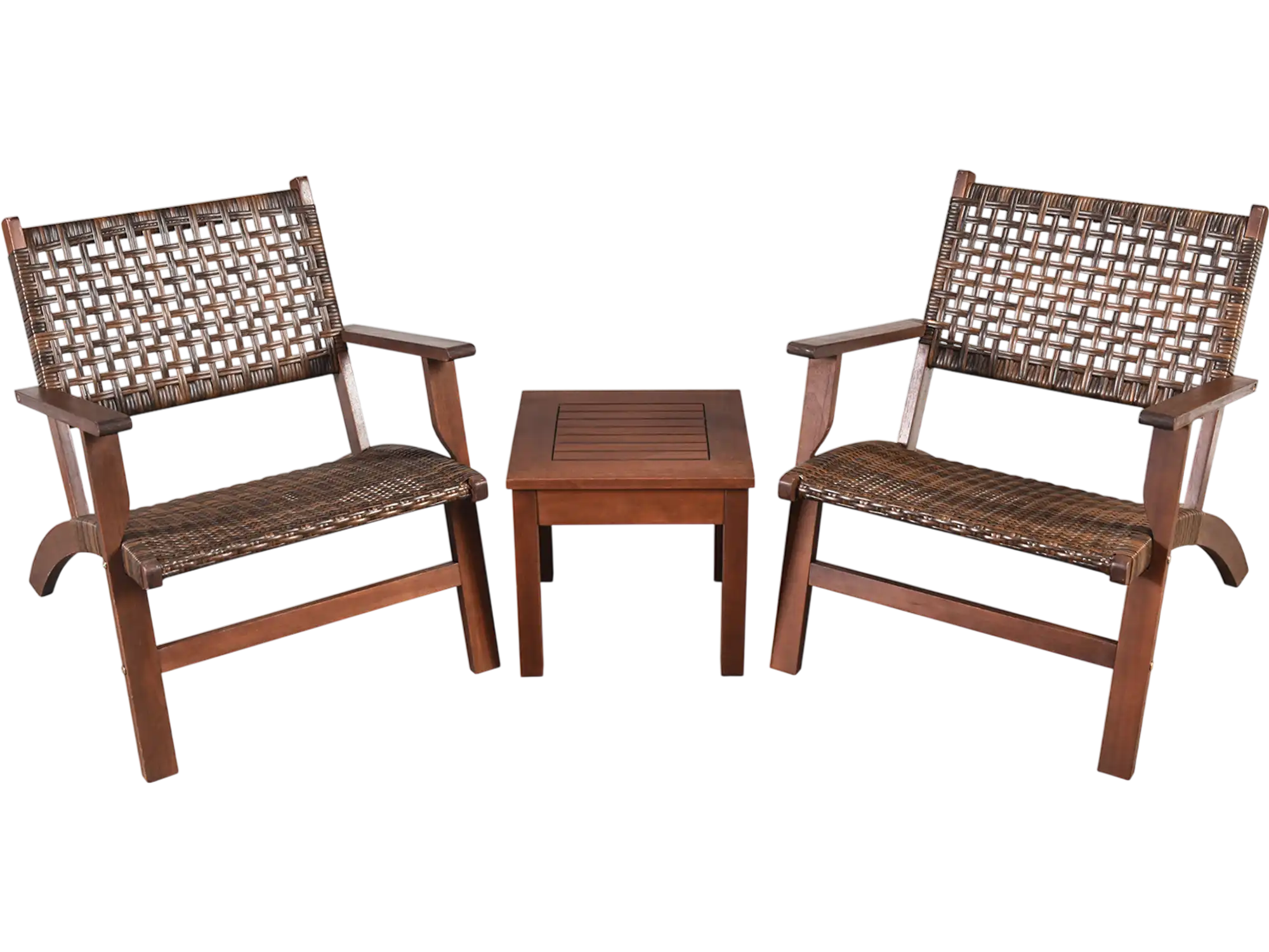 Costway 3-Piece Outdoor Wooden Rattan Patio Furniture Set 20471653 New