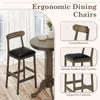 Curved back armless stool with sponge padded seat, part of a 3-piece wood bar table set for intimate meals.