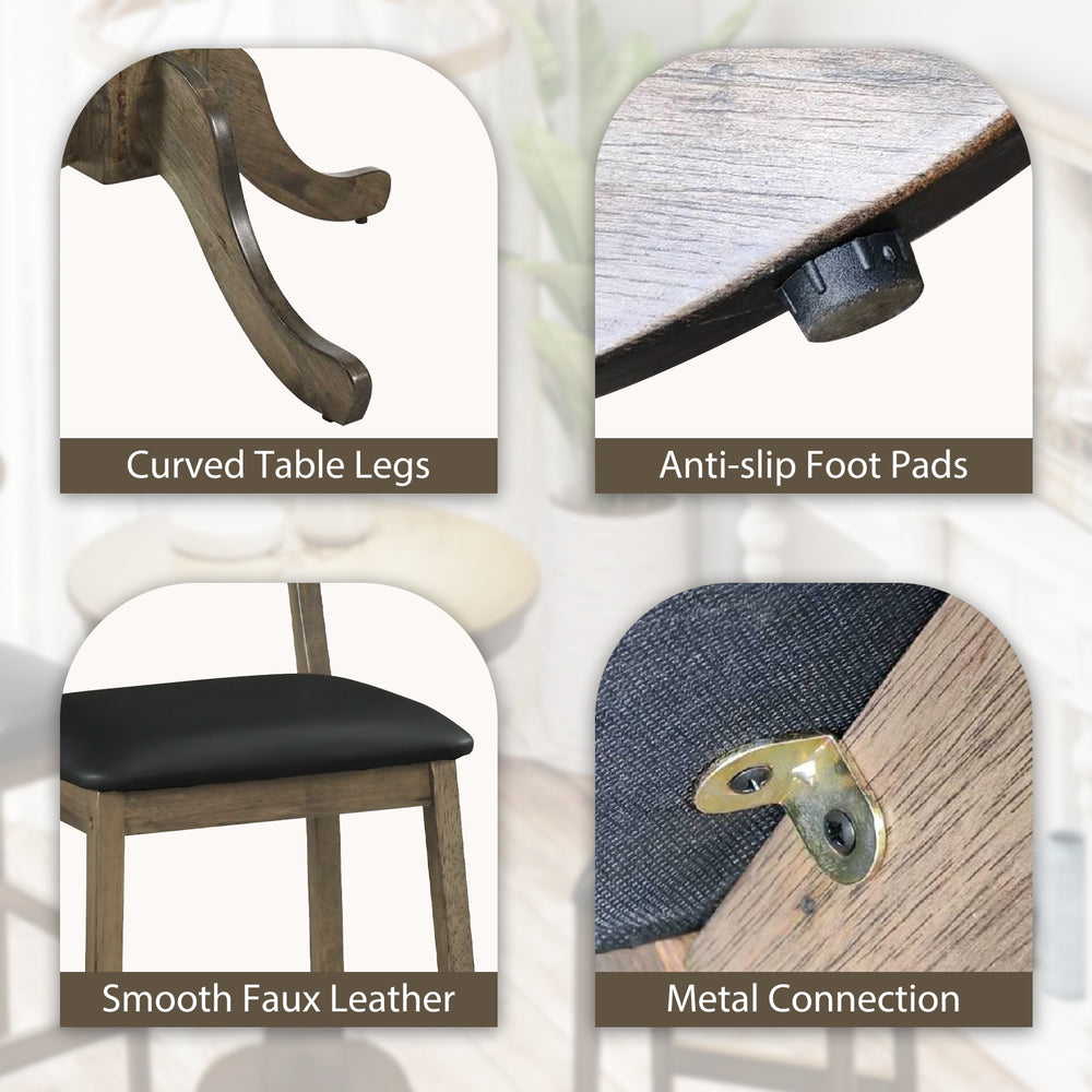 Curved table legs and anti-slip foot pads detail for the 3 Pieces Wood Bar Table Set, ideal for cozy gatherings.
