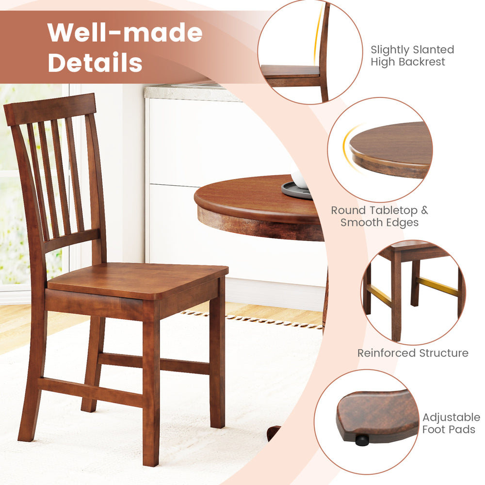 Wooden dining chair with slanted backrest and solid rubber wood legs, ideal for cafe or kitchen use.