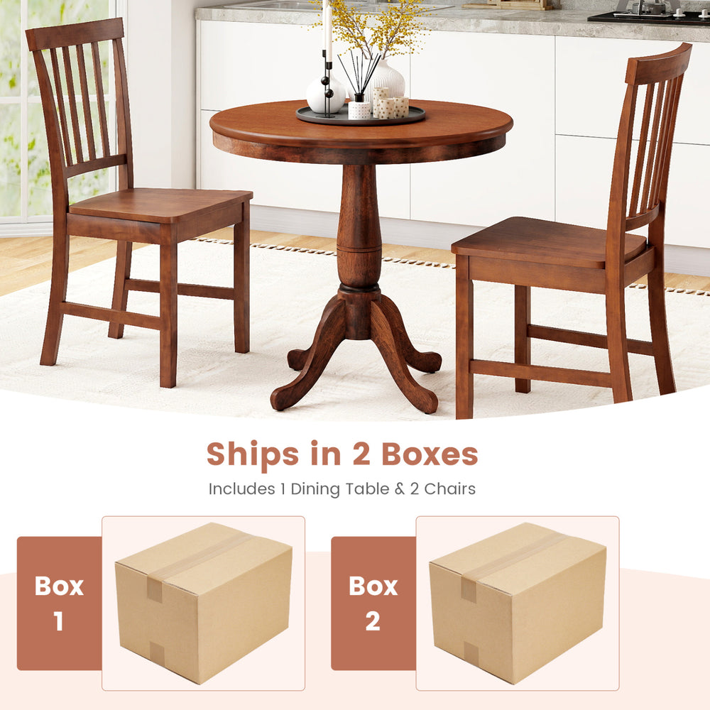 Three-piece wooden dining table and chair set with solid rubber wood legs, perfect for kitchen or cafe use.