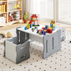 Gray activity table set with two stools, perfect for toddlers' play or study in playrooms or bedrooms.