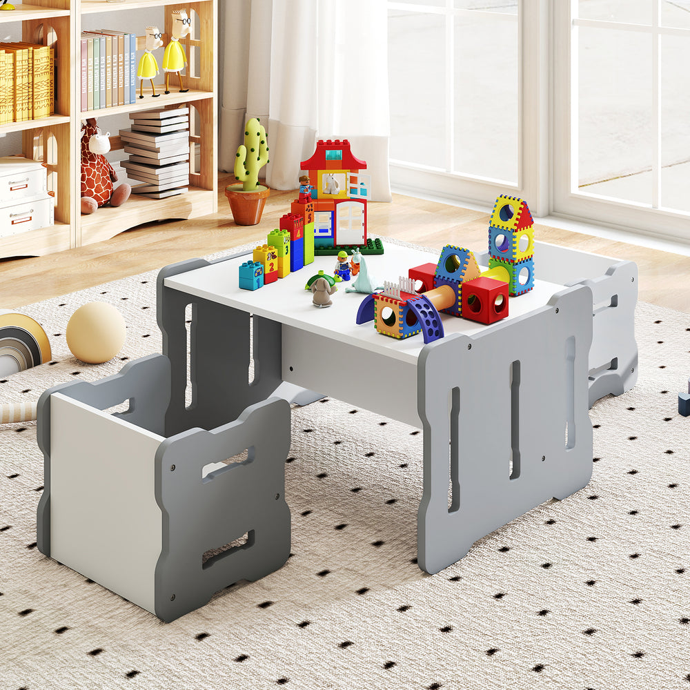 3-Piese Toddler Set with 2 Stools and Activity Table-Gray - Gallery View 1 of 10