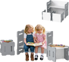 Toddler activity table set in gray with two stools, perfect for playrooms or study areas, featuring rounded corners for.