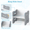 Gray toddler stool featuring a wide seat surface, armrests, and rounded edges for safety, perfect for playrooms or.