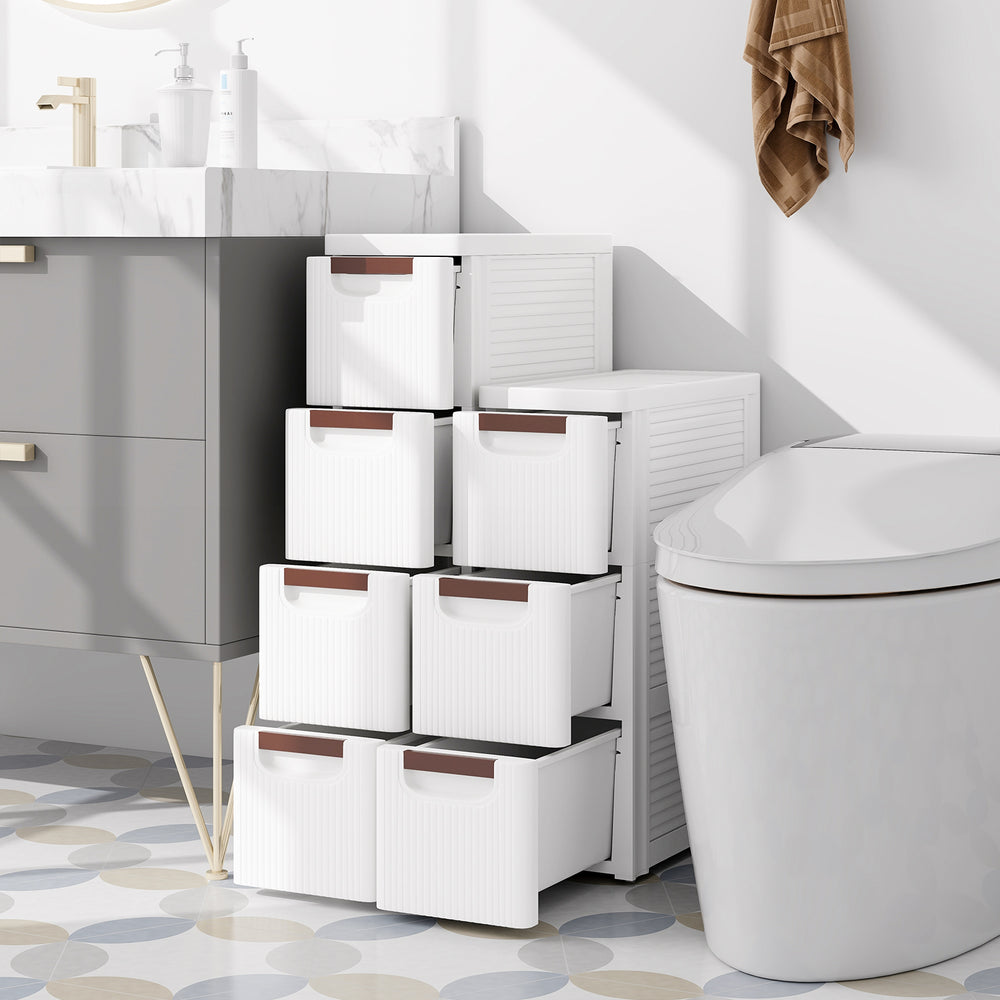 Three-drawer rolling organizer unit in white, made of premium PP material, ideal for small spaces and easy access.