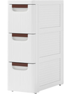 Narrow 3-drawer rolling organizer unit in white with fluted design, perfect for small spaces and easy to move.