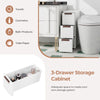 3-drawer storage cabinet in white with fluted surface, ideal for organizing towels and cosmetics in small spaces.