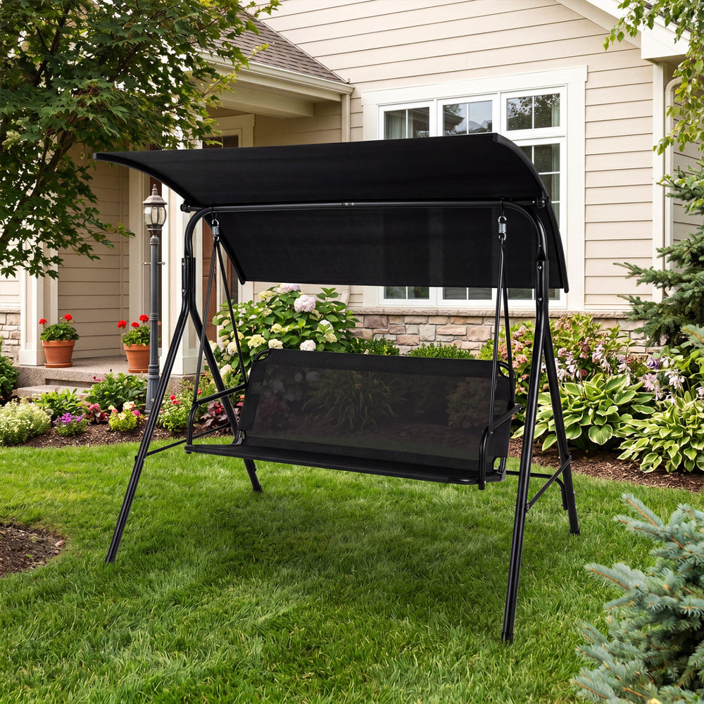 3-Seat Outdoor Patio Swing Chair with Breathable Mesh Fabrics-Black - Gallery View 1 of 10