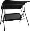 Wide seating area of the 3-seat patio swing chair with ergonomic backrest and breathable mesh fabric for outdoor.