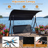 Detail of the adjustable canopy on the 3-seat patio swing chair, featuring sun-protective polyester fabric for outdoor.