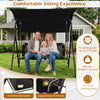 Inclined backrest and supportive armrests of the 3-seat patio swing chair, designed for comfortable outdoor relaxation.