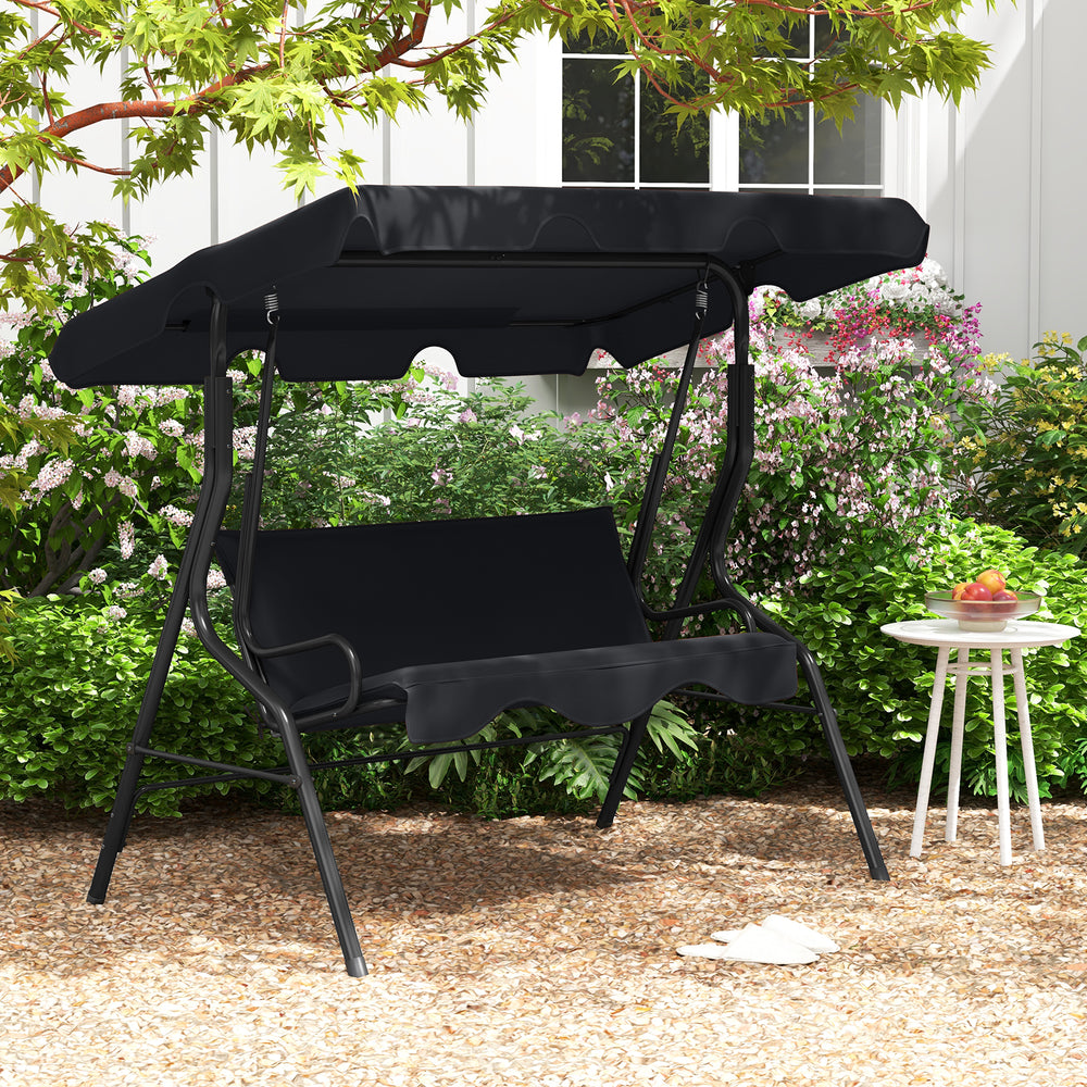 3 Seat Outdoor Patio Canopy Swing with Cushioned Steel Frame-Black - Gallery View 1 of 10