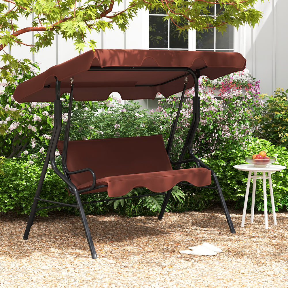 3 Seat Outdoor Patio Canopy Swing with Cushioned Steel Frame-Brown - Gallery View 1 of 10