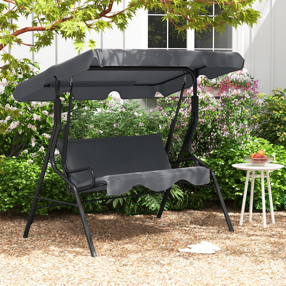 3-Seat Outdoor Patio Canopy Swing with Cushioned Steel Frame-Gray - Gallery View 1 of 11