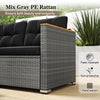 3-seat patio couch sofa in mix gray PE rattan with deep seating and soft cushions, ideal for outdoor relaxation.
