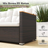 3-seat patio couch sofa in mix brown PE rattan with white cushions, designed for outdoor comfort and durability.