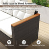 Solid acacia wood armrests of the 3-seat patio couch, designed for comfort and rustic charm, suitable for outdoor use.