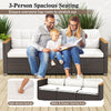 3-seat patio couch sofa with deep seating, white cushions, and hand-woven PE rattan for outdoor comfort and style.
