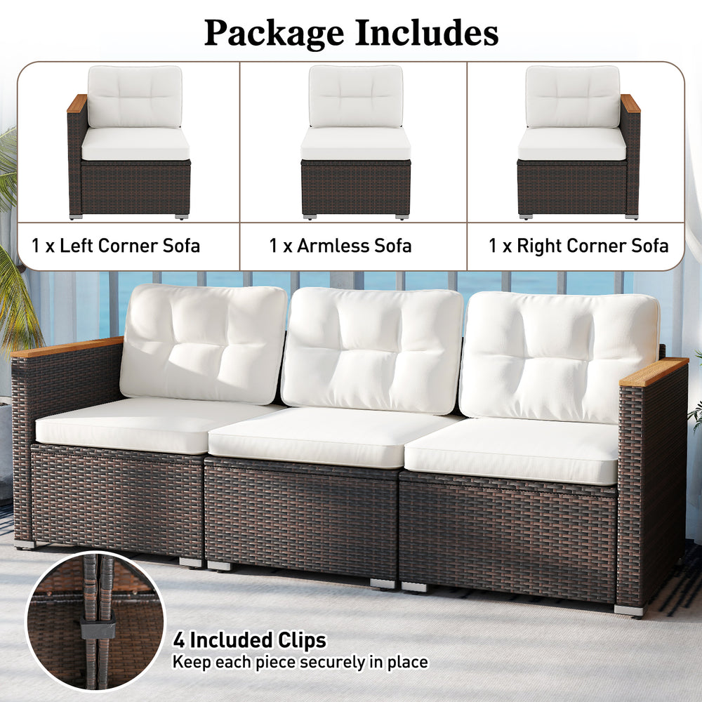 Left corner section of the 3-seat patio couch sofa with deep seating and white cushions, perfect for outdoor lounging.