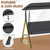 Close-up of the heavy-duty metal frame of the 3-seat patio swing chair with adjustable canopy for outdoor lounging.