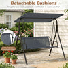 3-seat patio swing chair with adjustable canopy and removable gray cushions, perfect for outdoor lounging and.