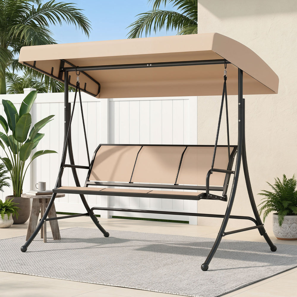 3-Seat Patio Swing Chair with Adjustable Canopy -Black - Gallery View 1 of 11