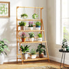 3-tier bamboo plant stand with adjustable hanger rod, perfect for displaying various plants in tight corners.