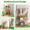 3-tier bamboo plant stand with adjustable hanger rod, perfect for displaying plants and storage in tight corners.